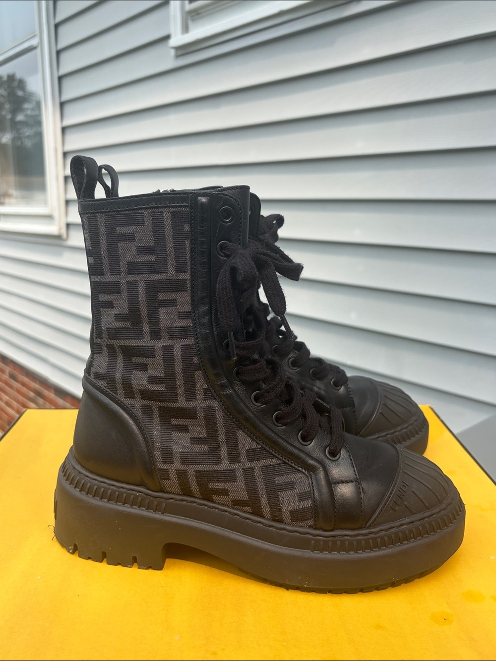 Fendi  Jacquard FF Lug-Sole Combat Boots